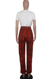Yellow Casual Print Straight Short Sleeve Two-piece Pants Set