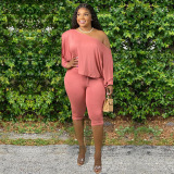 Pink Active O Neck Print Solid Plus Size