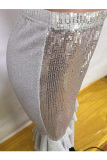purple Elastic Fly Mid Sequin Solid Loose Pants