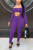 Grey Sexy Hollow Long Sleeve Jumpsuits