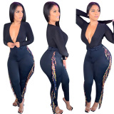 Khaki Sportswear Solid Tassel Skinny Bottoms