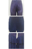 purple Elastic Fly Mid Sequin Solid Loose Pants