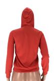 Red O Neck Print Letter Print Long Sleeve Sweats & Hoodies