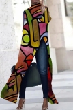 Dark African Figure Print High Slit Turtleneck Long Sleeve Long Casual Maxi Dresses