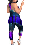 Red Casual Print Patchwork Pocket Spaghetti Strap Loose Jumpsuits