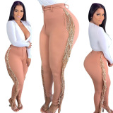 Khaki Sportswear Solid Tassel Skinny Bottoms