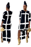 White Fashion adult Sexy Cap Sleeve Half Sleeves O neck Swagger Ankle-Length split Print Patchwo