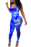 Orange Fashion Casual Print zipper Sleeveless O Neck Jumpsuits