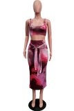 Blue Sexy Fashion Patchwork HOLLOWED OUT Print Regular Two-Piece Dress