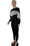 Black Casual Patchwork Two Piece Suits Solid Straight Long Sleeve