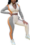 Pink Fashion Casual Adult Patchwork Solid Patchwork O Neck Long Sleeve Regular Sleeve Regular Two Pieces
