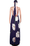 Yellow Sexy Fashion Tank Sleeveless O neck A-Line Floor-Length Print Patchwork 
