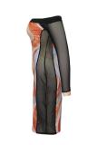 multicolor adult Fashion Sexy Off The Shoulder Long Sleeves One word collar Step Skirt Knee-Length Pr