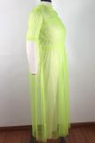 Yellow Casual Fashion Cap Sleeve Half Sleeves O neck Straight Ankle-Length Solid asymmetrical Mes