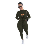 Army Green Sexy Solid Patchwork O Neck Long Sleeve Two Pieces