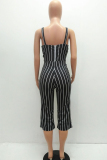 rose red Casual Striped zipper Sleeveless Slip Rompers