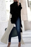 Dark Grey African Figure Print High Slit Turtleneck Long Sleeve Long Casual Maxi Dresses