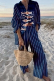 Yellow Graphics Print Turndown Collar Long Sleeve Buttons Blouse And Wide Leg Pants Vacation Casual Two Pieces Trouser Sets