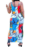 Multi-color Street Print Patchwork U Neck Pencil Skirt Plus Size Dresses