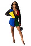 multicolor Blends Mandarin Collar Long Sleeve Button Patchwork Blouses & Shirts
