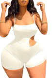 White Sexy Solid Hollowed Out Spaghetti Strap Skinny Rompers