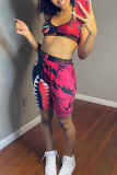 colour adult Sexy Fashion Print Patchwork Two Piece Suits Straight Sleeveless