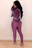 purple cardigan Solid Velvet Long Sleeve Coats & Cardigan