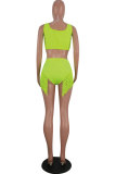 Fluorescent green Tassel Solid Patchwork Sexy Fashion Tankinis Set