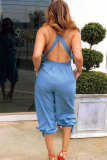 Light Blue Fashion Sexy Solid Patchwork Sleeveless V Neck 