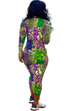 multicolor Sexy Cap Sleeve Long Sleeves O neck Step Skirt Mid-Calf Print