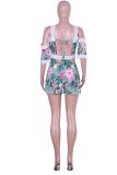 Green Fashion lace Short Sleeve O Neck Rompers