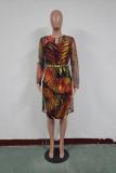 Multi-color Sexy Fashion Floral asymmetrical Print Two Piece Suits Regular Long Sleeve Two-Piece Dres
