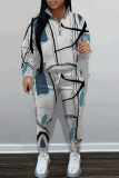 Orange Graphics Print Zipper Collar Long Sleeve Sweatshirt And Pants Sportwear Casual Two Pieces Jogger Sets