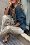 Dark Gray Leopard Print O Neck Long Sleeve Casual Fall Winter Sweatshirt