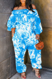 Green Floral Print Off Shoulder Long Sleeve Casual Vacation Harem Leg Jumpsuits