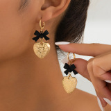Gold Bow Decor Metal Heart  Earrings Pendant
