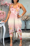 Green Vacation Sexy Casual Loose Floral Print Backless Spaghetti Strap Harem Cami Jumpsuits