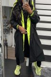 Khaki Long Sleeve With Belt Casual Longline Cardigan Hooded Windbreaker