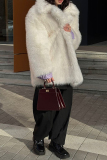 Yellow Casual Turndown Collar Long Sleeve Cardigan Faux Fox Fur Coat