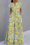 Grass Green Casual Graphics Print V Neck Short Sleeve Vacation Wide Leg Jumpsuits