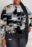 Blue Graphics Print Round Neck Long Sleeve Fall Winter Sweatshirt Tops