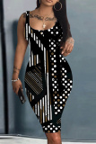 Light Brown Graphics Print U Neck Sleeveless Vacation Bodycon Midi Tank Dress