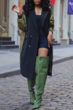 Green Turndown Collar Long Sleeve Casual Cardigan Long Blazer Trench Coat