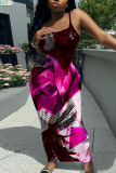 White Pink Graphics Print Backless Spaghetti Strap Bodycorn Vacation Long Maxi Slip Dresses