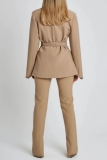 White Turn-back Collar Long Sleeve Belted Blazer Jackets And Pants Casual Two Pieces Suit Sets