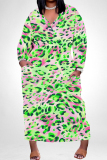 Black White Casual Leopard Snakeskin Print V Neck Long Sleeve Ankle Length Casual Outing Plus Size Straight Loose Maxi Dress