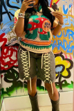 Multicolor Graphics Print V Neck Half Sleeve Casual Oversize T-Shirts