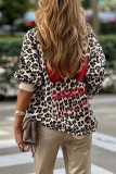 Dark Gray Leopard Print O Neck Long Sleeve Casual Fall Winter Sweatshirt
