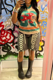 Multicolor Graphics Print V Neck Half Sleeve Casual Oversize T-Shirts