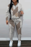 Orange Graphics Print Zipper Collar Long Sleeve Sweatshirt And Pants Sportwear Casual Two Pieces Jogger Sets